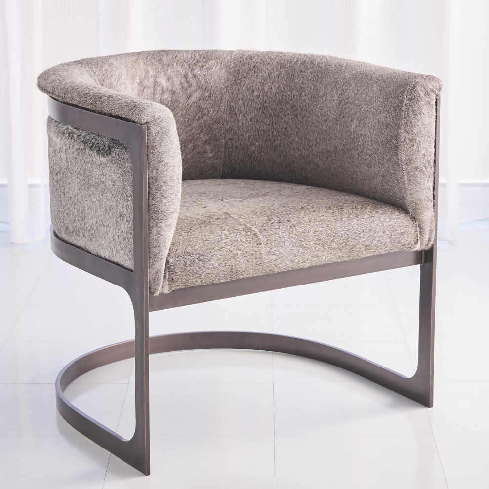 Regan Barrel Chair With Gray Hair on Hide  Antique Gunmetal   Transitional   Armchairs And Accent Chairs   by HedgeApple  Houzz