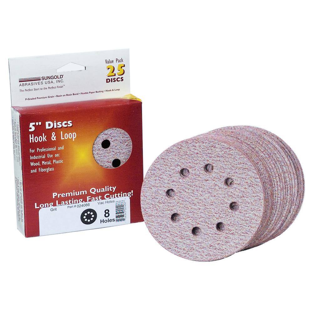 Sungold Abrasives Premium Plus 5 in. 8-Hole 400-Grit Stearated Aluminum Oxide Hook And Loop Sanding Discs (25 per Box) 024172