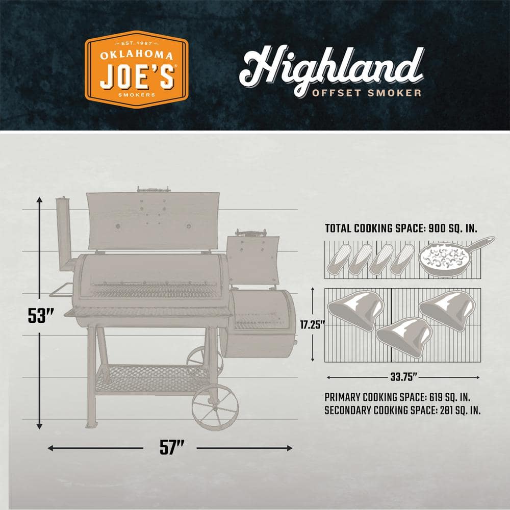 OKLAHOMA JOE'S Highland Offset Charcoal Smoker and Grill in Black with 900 sq. in. Cooking Space 15202031