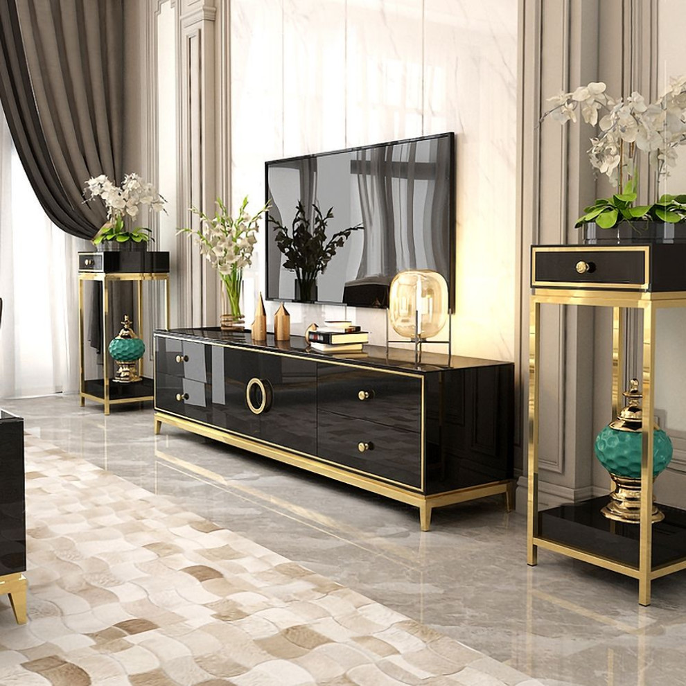 Tile Modern Black TV Stand with Drawers  ampDoors Gold Media Console for TVs   Contemporary   Entertainment Centers And Tv Stands   by Homary International Limited  Houzz