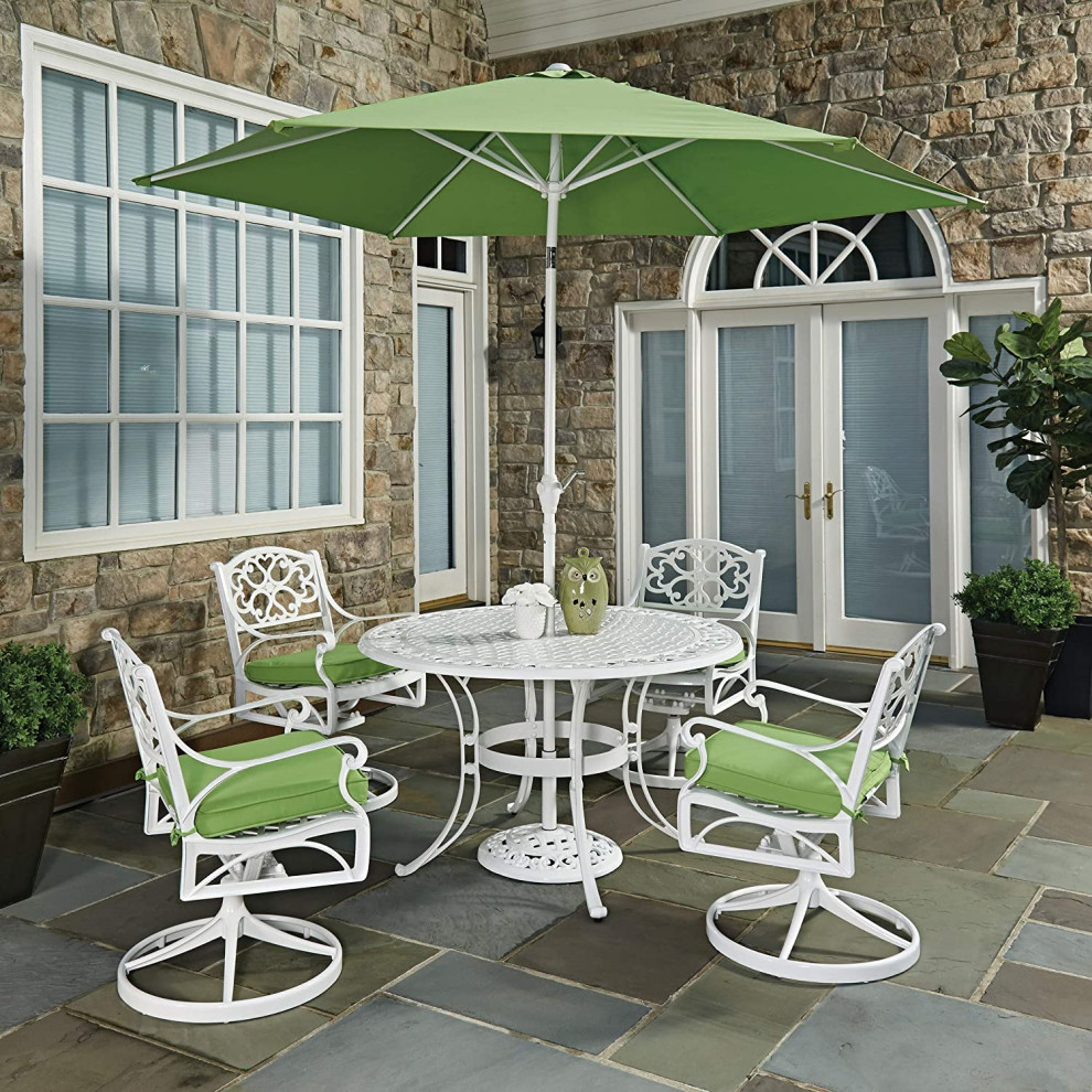 6 Pieces Patio Dining Set  Swivel Padded Chairs and Table With Umbrella   Traditional   Outdoor Dining Sets   by Decor Love  Houzz