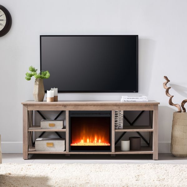 Sawyer Rectangular TV Stand with Crystal Fireplace for TV's up to 65