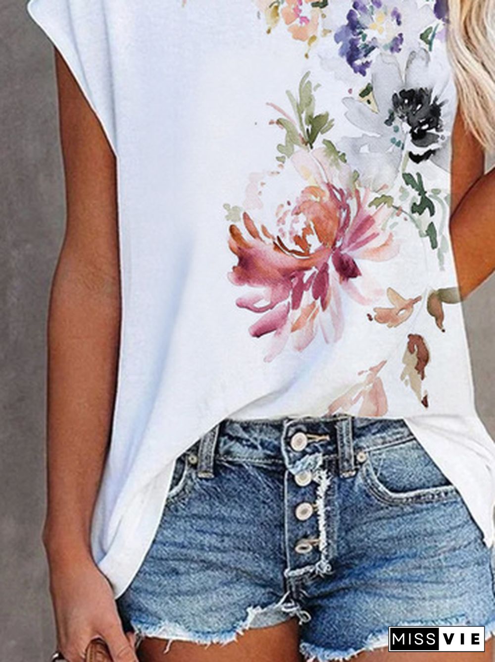 Jersey Floral Printed Casual T-Shirt