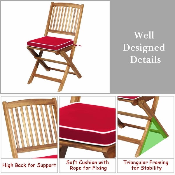 3 Pieces Acacia Wood Patio Folding Bistro Set Cushioned Chair - Overstock - 37532301