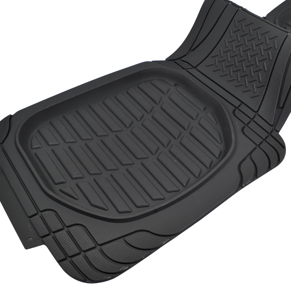 Motor Trend FlexTough 3D Car Rubber Floor Mats - Deep Dish Heavy Duty Rubber for Car SUV Truck and Van - All Weather Protection (Black)