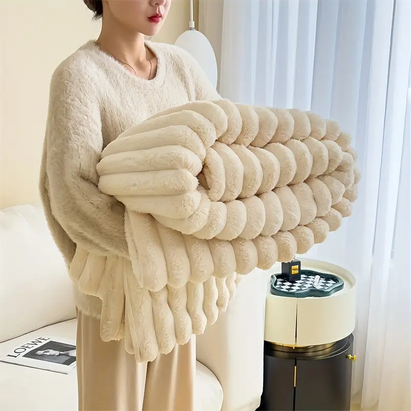 1pc Faux Rabbit Fur Double-sided Throw Blanket Warm Blanket Nap Blanket Air Conditioning Blanket Office Outdoor Camping Sofa Gift Blanket