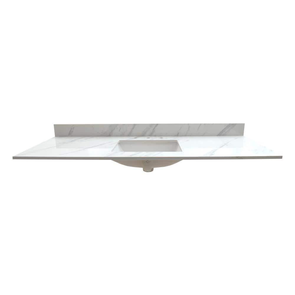 AampA Surfaces Calacatta Lumas 61 in W x 22 in D Engineered Marble Vanity Top in White with White Rectangle Single Sink