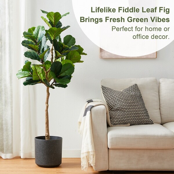 Glitzhome 5ft 61H Real Touch Fiddle Leaf Fig Artificial Tree in Pot