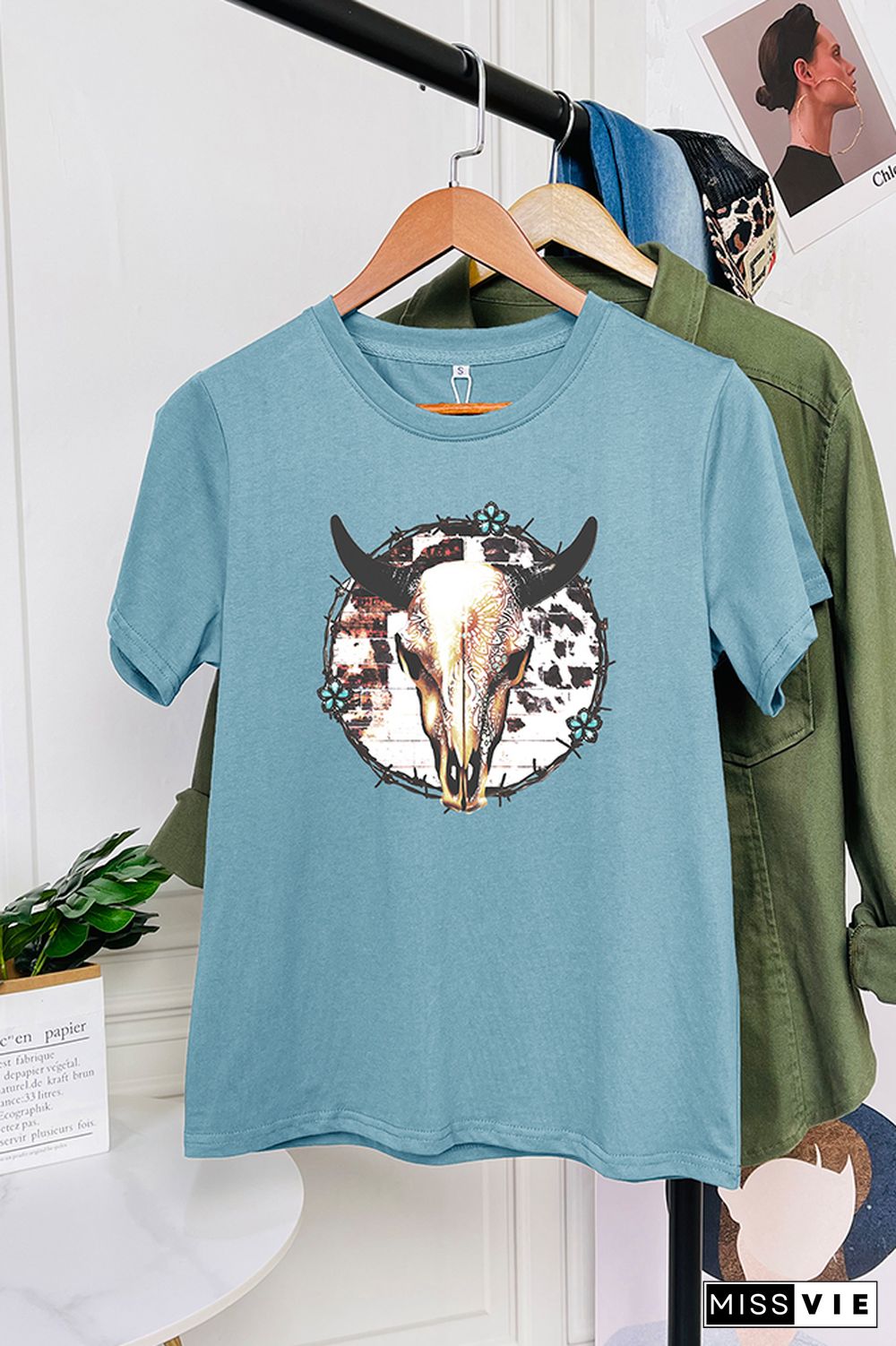 Bull Skull Barbed Wire Short Sleeve Graphic Tee Wholesale