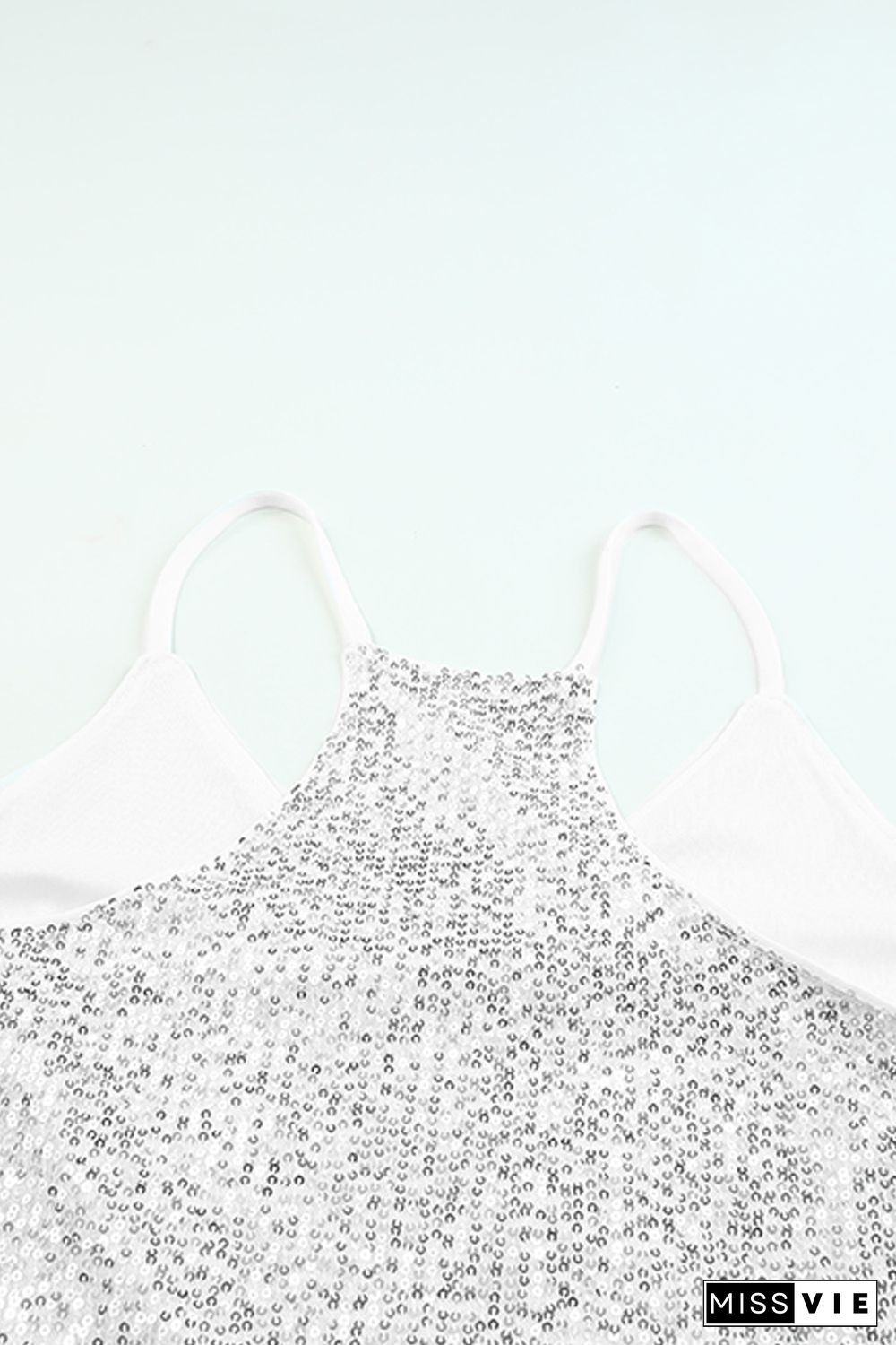 Silver Spaghetti Straps Sequin Tank Top