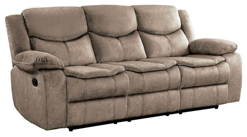 Pemberly Row 20.5 quotTraditional Microfiber Double Glider Reclining Sofa in Brown   Contemporary   Sofas   by Homesquare  Houzz