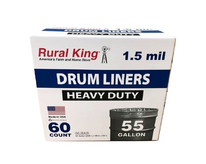 Rural King Heavy Duty 55 Gallon Clear Drum Liners， 60 Count