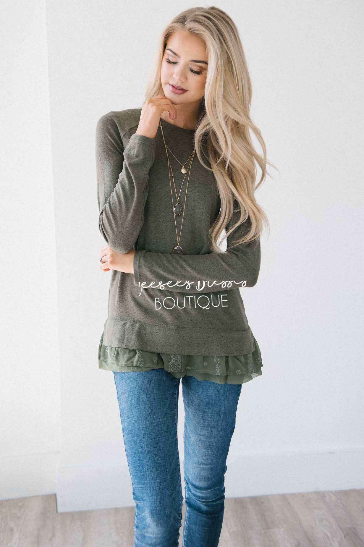 So Soft Lace Ruffle Hem Sweater