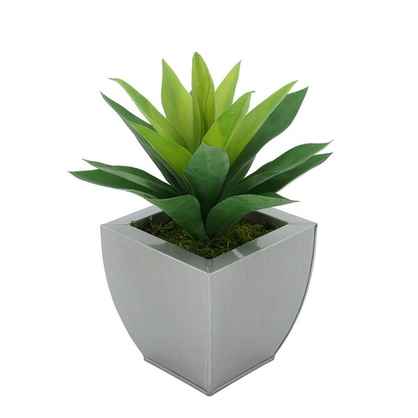 Faux Frosted Light Green Succulent in Tapered Zinc Planter