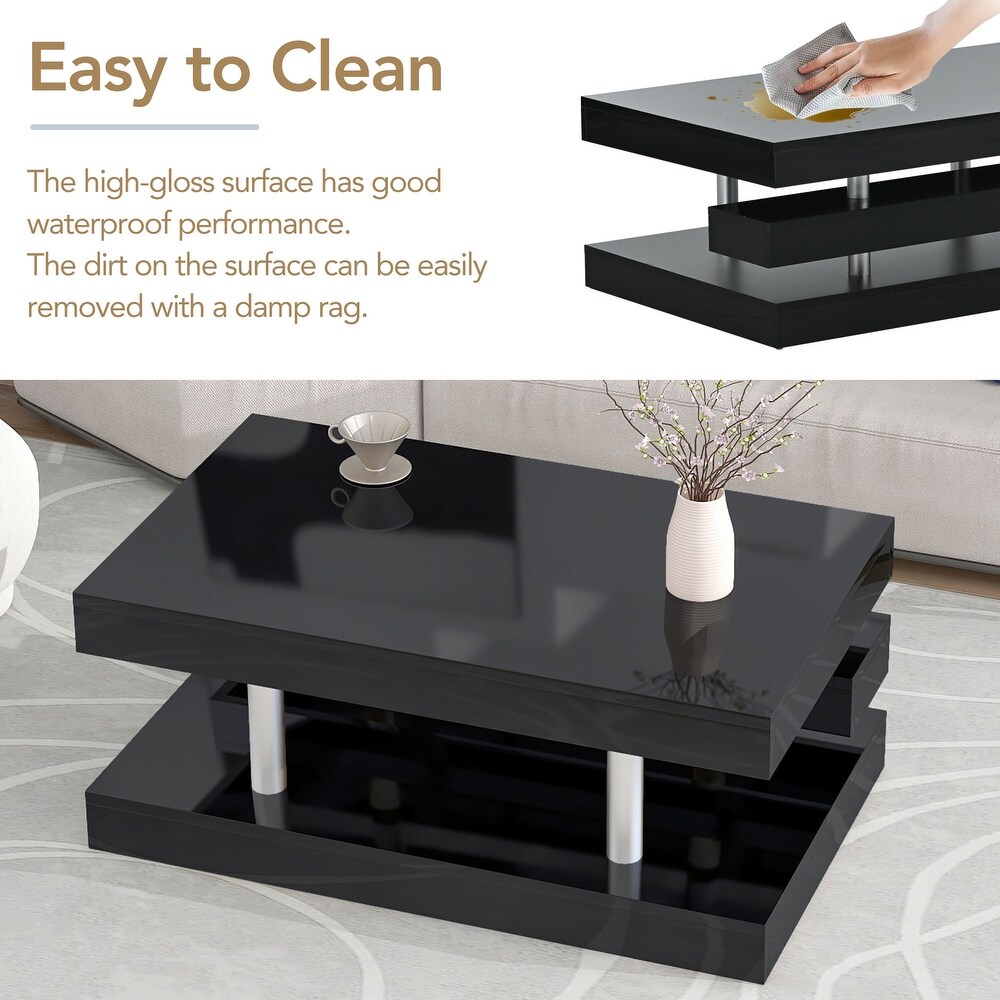 Modern 2 Tier High gloss Storage Coffee Table for Living Room