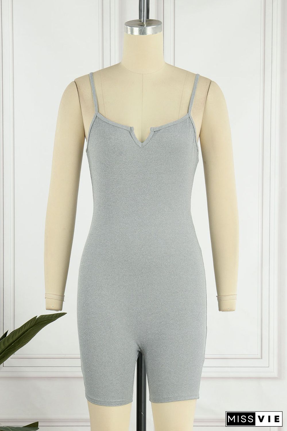 Grey Casual Sportswear Solid Patchwork Spaghetti Strap Skinny Rompers