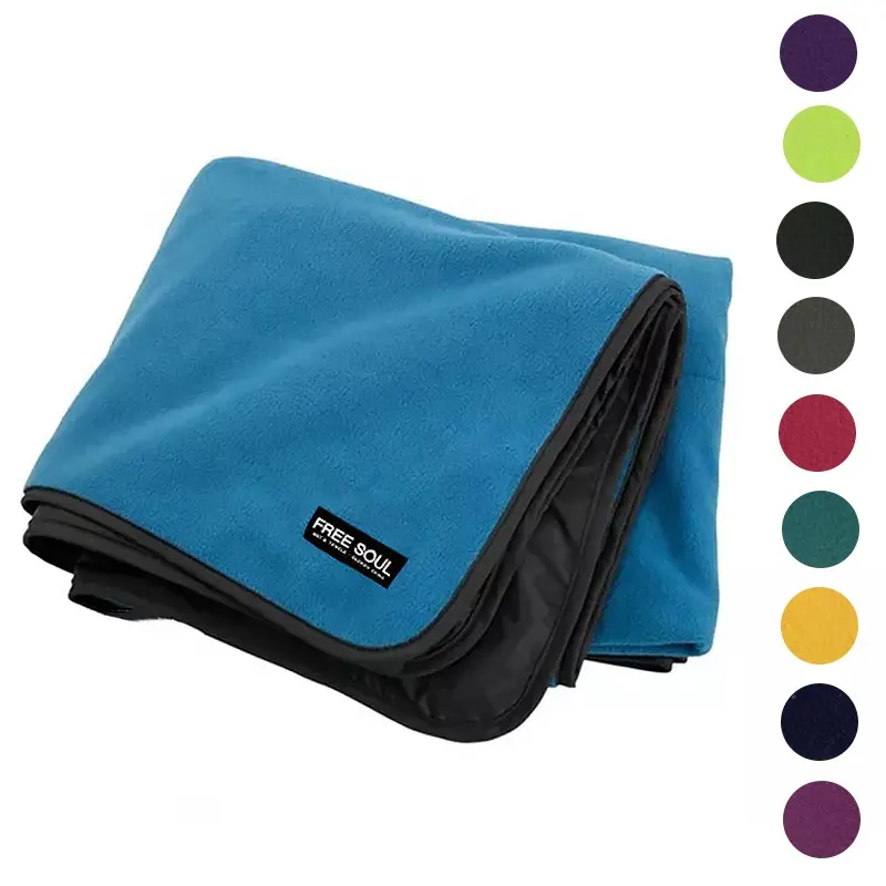 Fleece Big Microfiber foldable polyester Travel heating blanket in pouch with bag for picnic camping