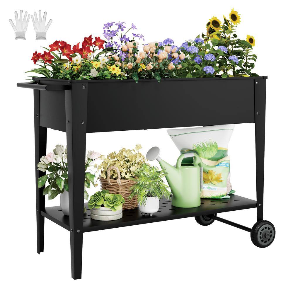 Tozey 38 in. W x 31 in. H Outdoor Movable Metal Elevated ​Garden Bed Cart with Wheels T-GB22-0072-0