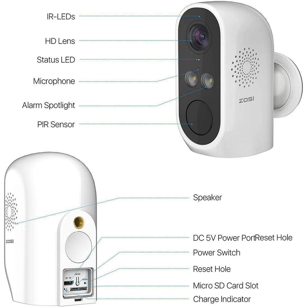 ZOSI 1080P Wireless Smart Outdoor Home Security Camera PIR Detection 2-Way Audio IPC-6962M-W-S*4