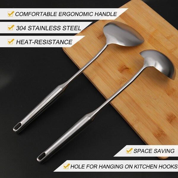 2pcs StainlessSteel Cooking Utensil Set Heat Resistant Seamless Turner - Silver - 13.6