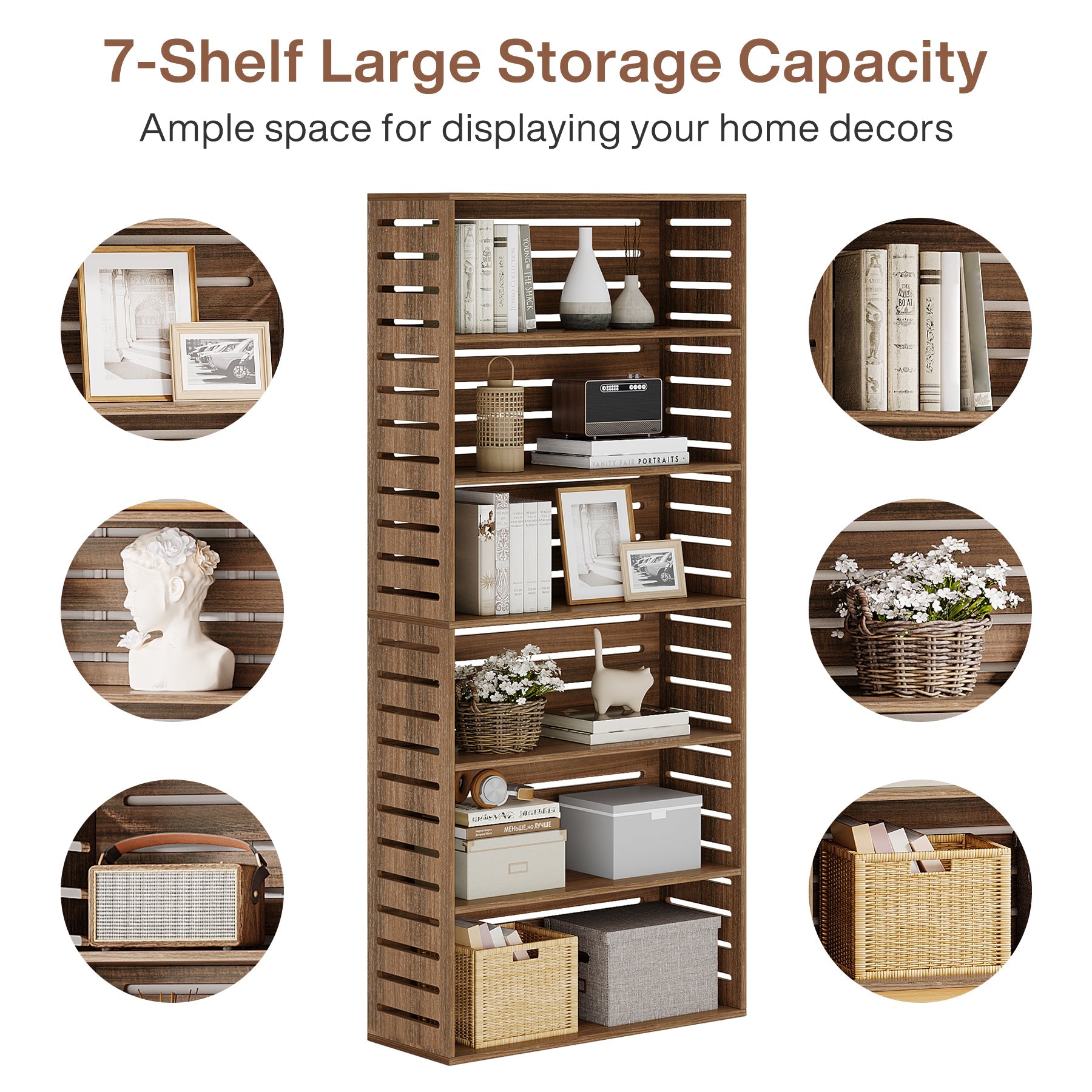 71 Bookshelf, 6-Tier FreeStanding Wood Bookcase Etagere Display Shelf