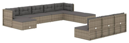 vidaXL Patio Furniture Set 11 Piece Lounge Set with Cushions Gray Poly Rattan   Tropical   Outdoor Sofas   by vidaXL LLC  Houzz