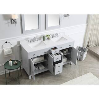 Home Decorators Collection Austen 60 in. W x 22 in. D Bath Vanity in Dove Grey with Marble Vanity Top in Yves White with White Sinks Austen 60G