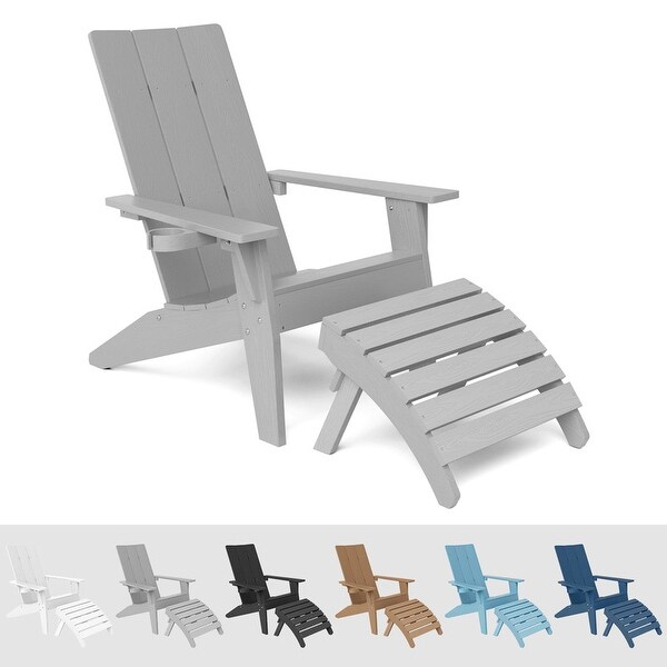 WINSOON 2Piece All Weather HIPS Outdoor Adirondack Chair with CupHolder and Ottoman