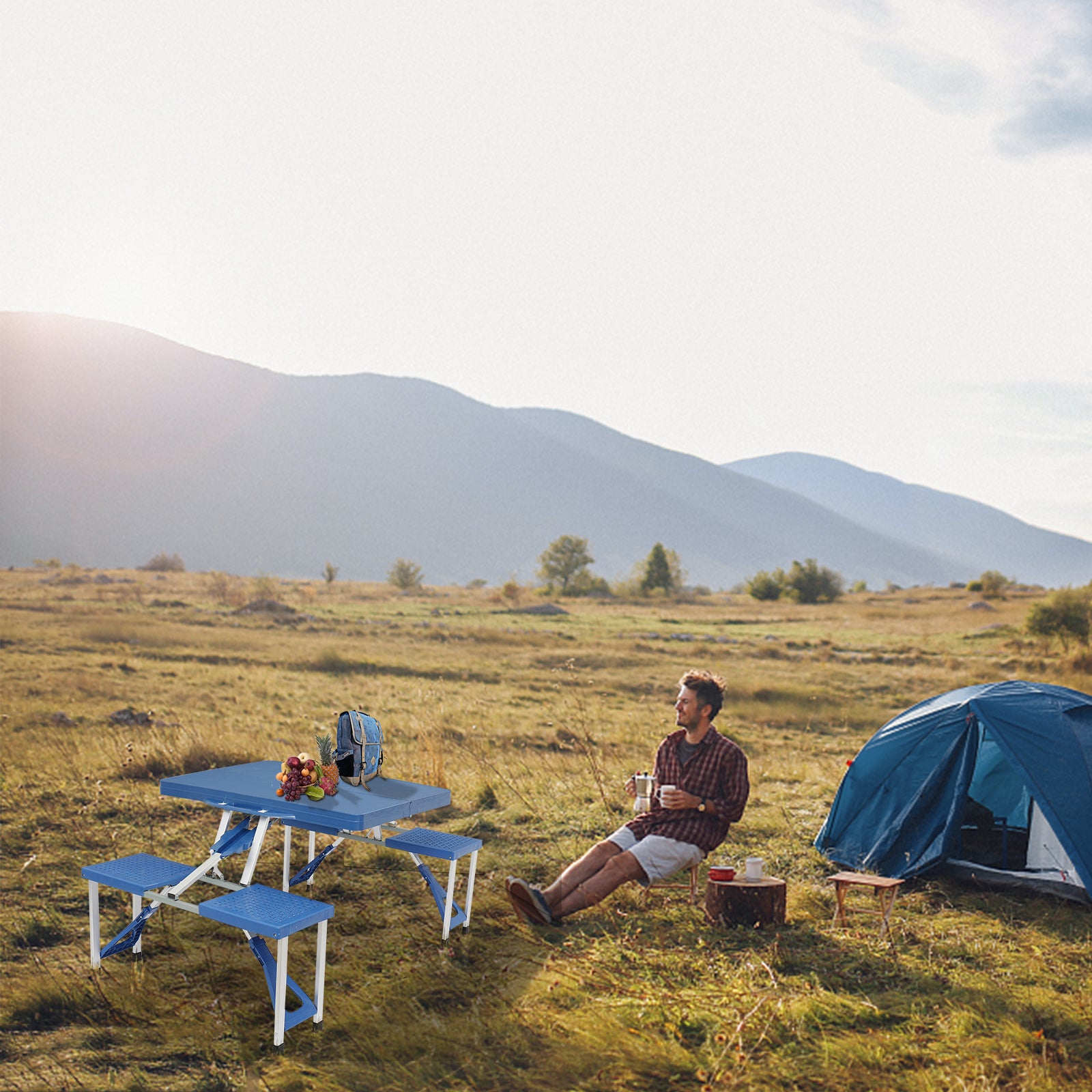 Uniexcosm Portable Foldable Camping Picnic Table with Seats Chairs and Umbrella Hole