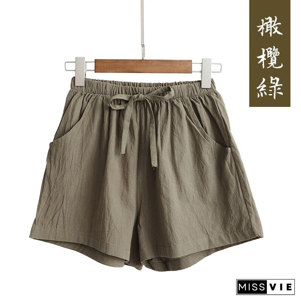 New Hot Summer Casual Sports Cotton Linen Shorts Women High Waist Shorts Fashion Short Pants Streetwear Women Clo