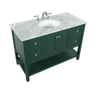 Timeless Home 48 in. W Single Bath Vanity in Green with Marble Vanity Top in Carrara with White Basin TH54048HDGN