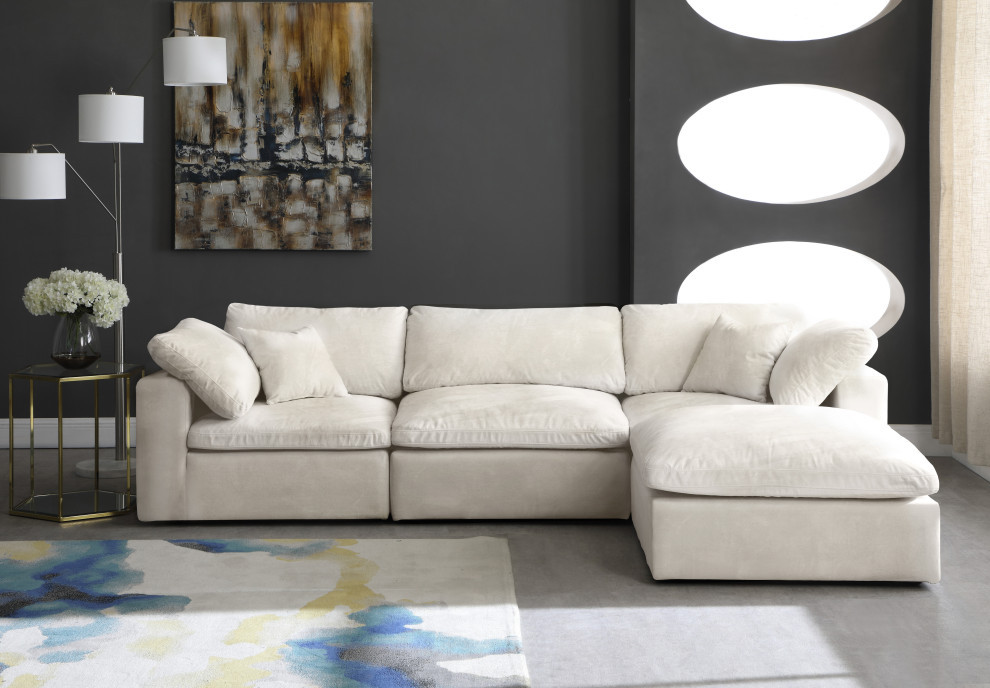 Cozy Velvet Upholstered Comfort L Shaped Modular Sectional   Transitional   Sectional Sofas   by Meridian Furniture  Houzz