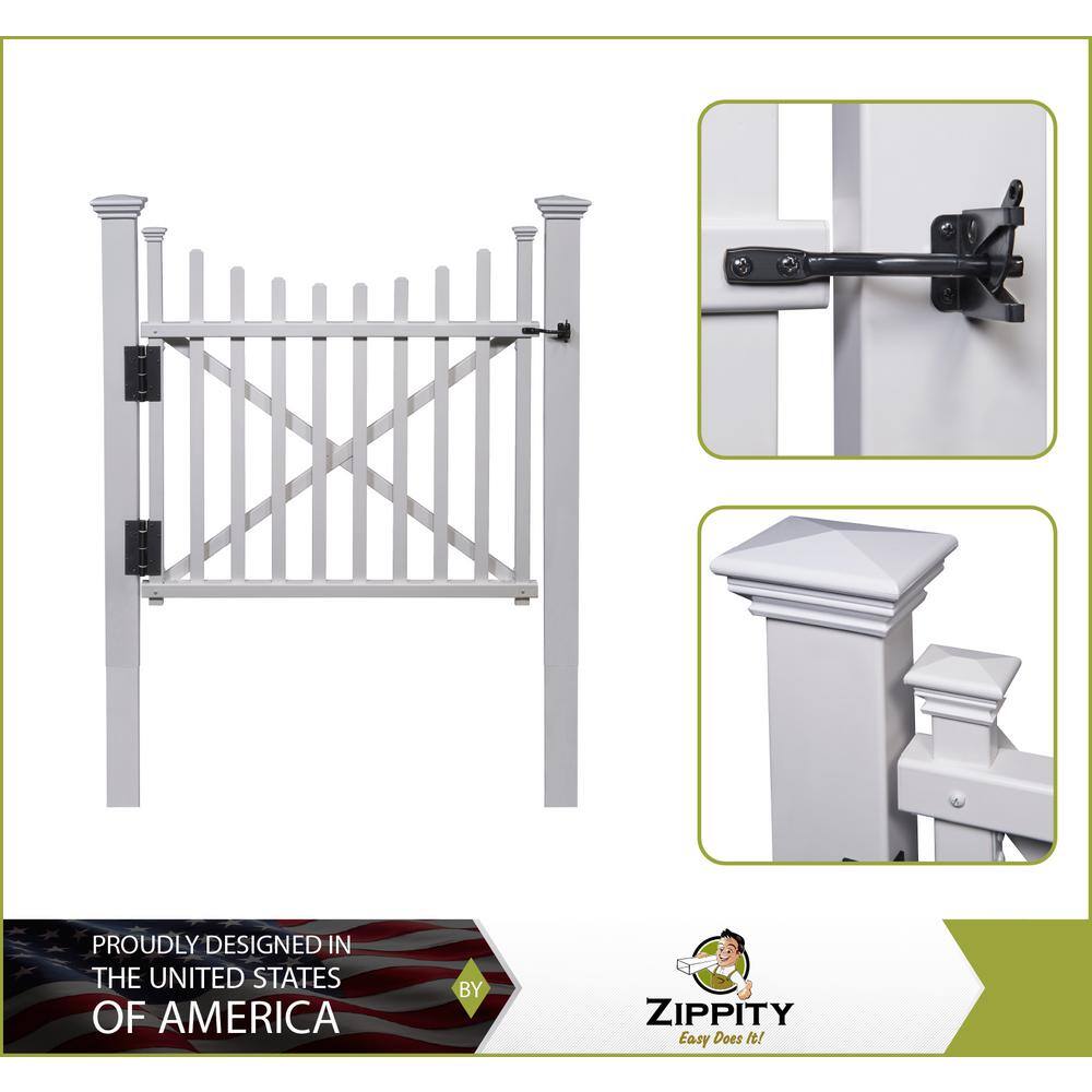 Zippity Outdoor Products 3-12 ft. H x 3-12 ft. W White Vinyl Manchester Fence Gate Kit with Posts and Hardware ZP19019