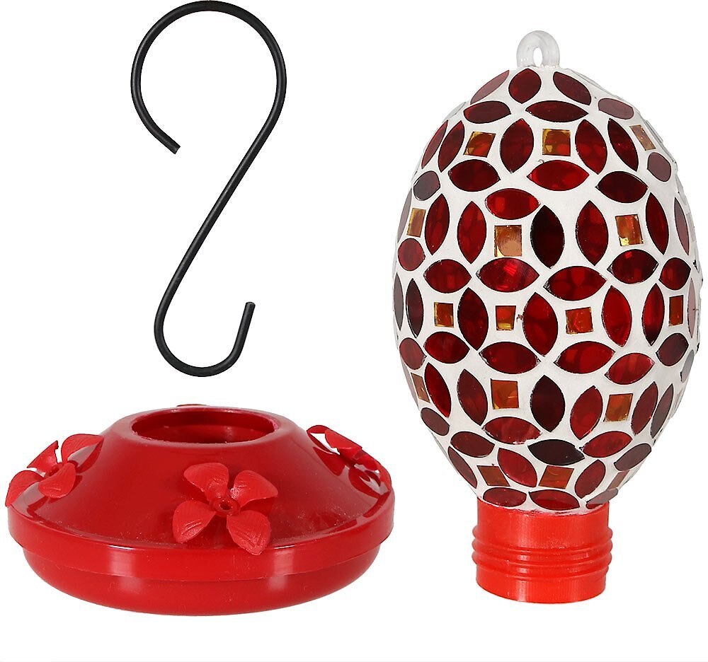 Sunnydaze Decor Red Mosaic Glass Flower Hummingbird Feeder