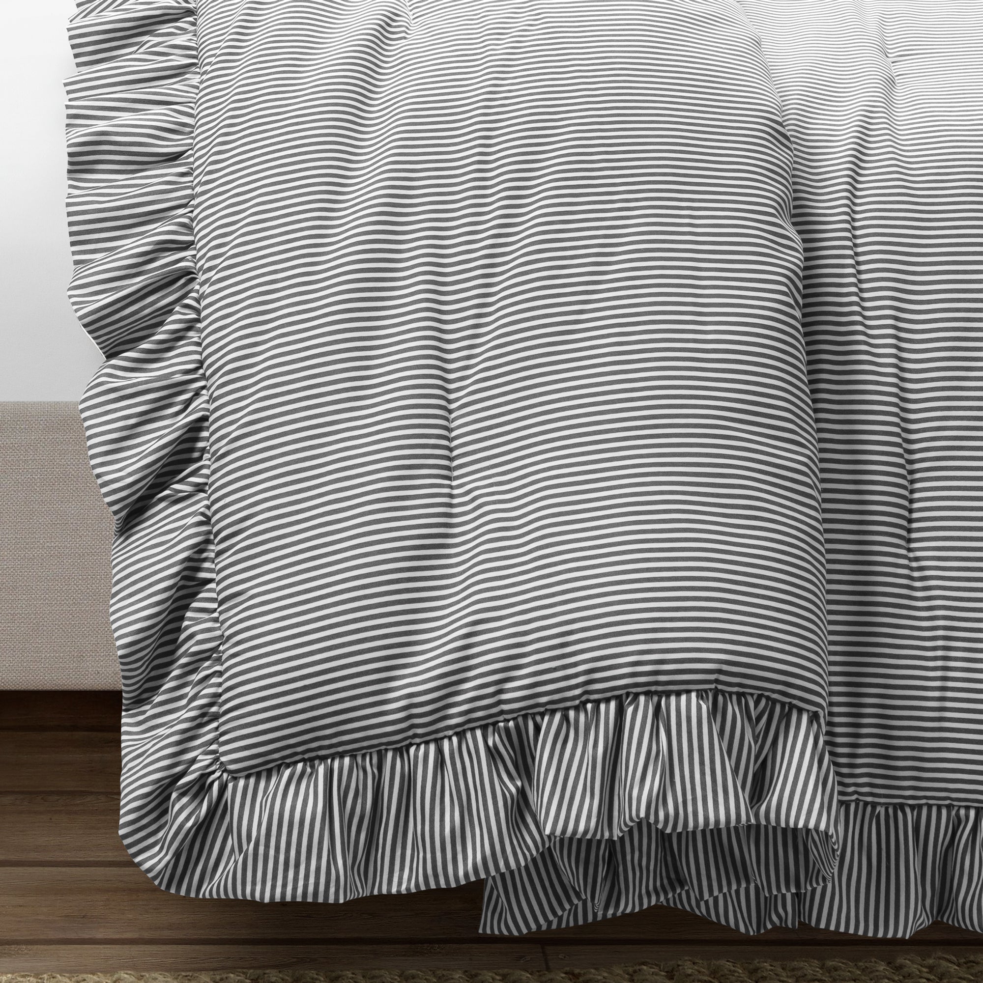 Farmhouse Stripe Reyna Ruffle Reversible Comforter 3 Piece Set