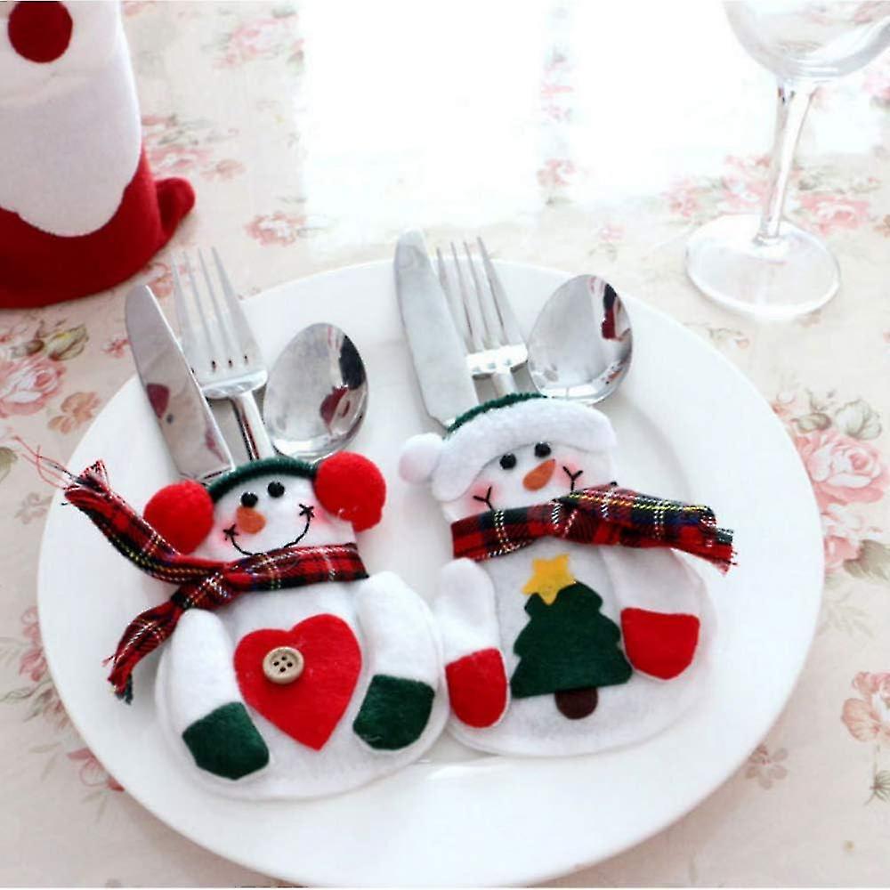 10pcs Silverware Costume Dinner Cutlery Holder Snowman Shaped Bags Knife Forks Bag For Table Decoration Baobao Christmas