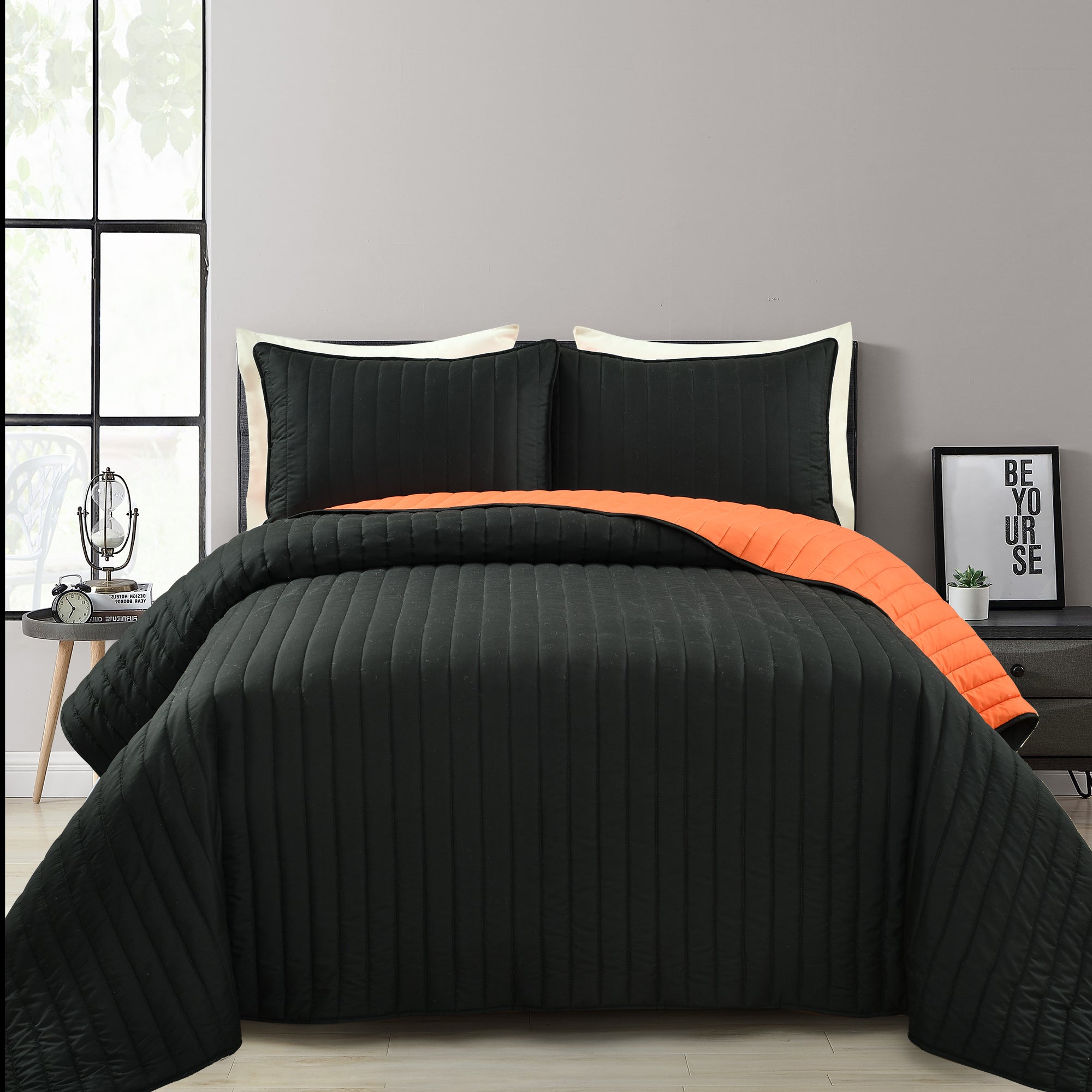 Bedding Bundle: Basketball Game Quilt Set + Soft Stripe Coverlet Set