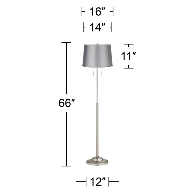 Tall Brushed Nickel Light Gray Satin Tapered Drum Shade For Living Room Bedroom Office House Home