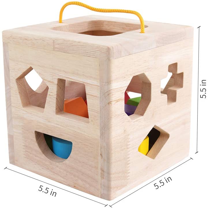 GEMEM Shape Sorter Toy Wooden 12 Building Blocks Geometry.