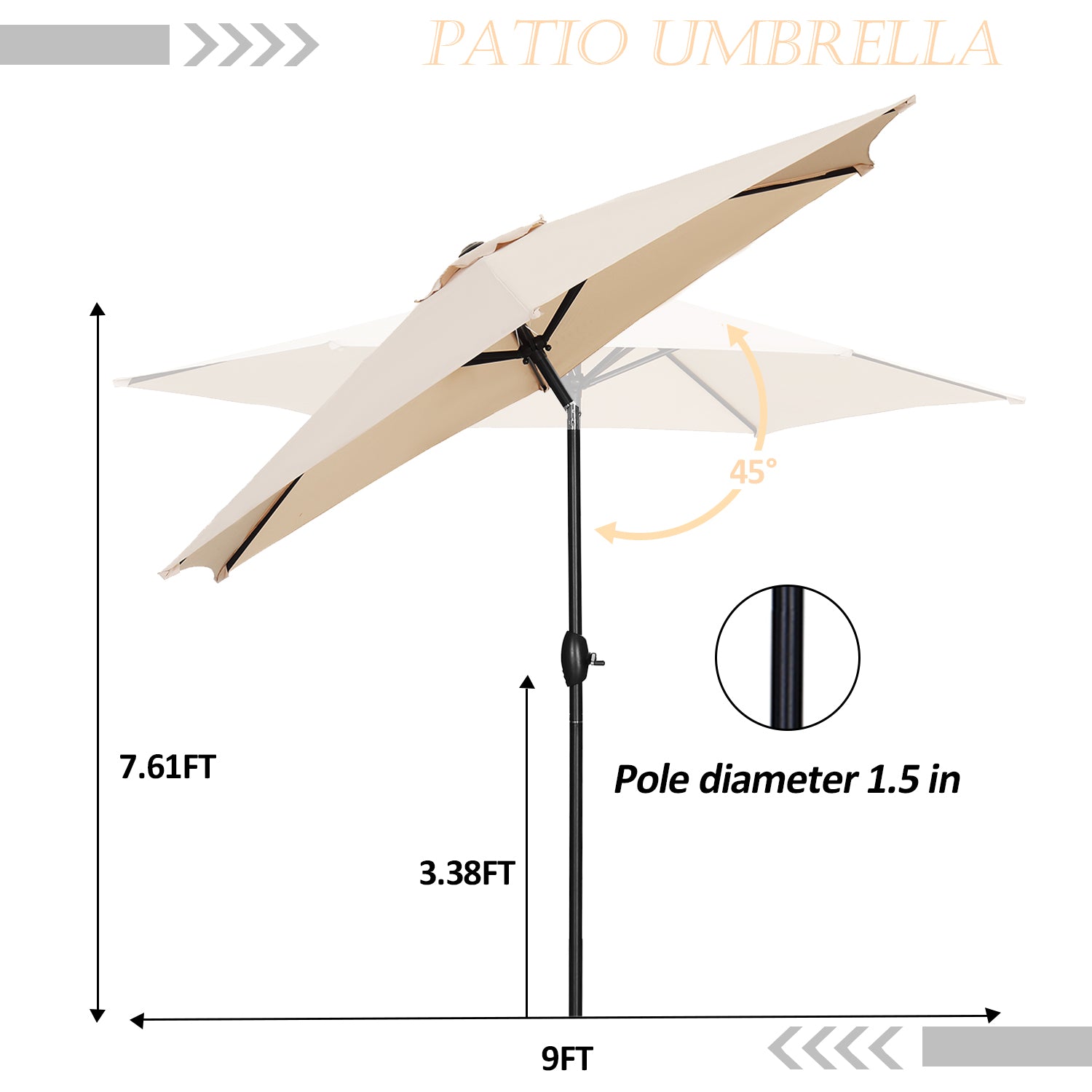 Ainfox 9ft Patio Umbrella Outdoor Portable Table Market Umbrella with Push Button Tilt/Crank Waterproof UV-proof, Khaki