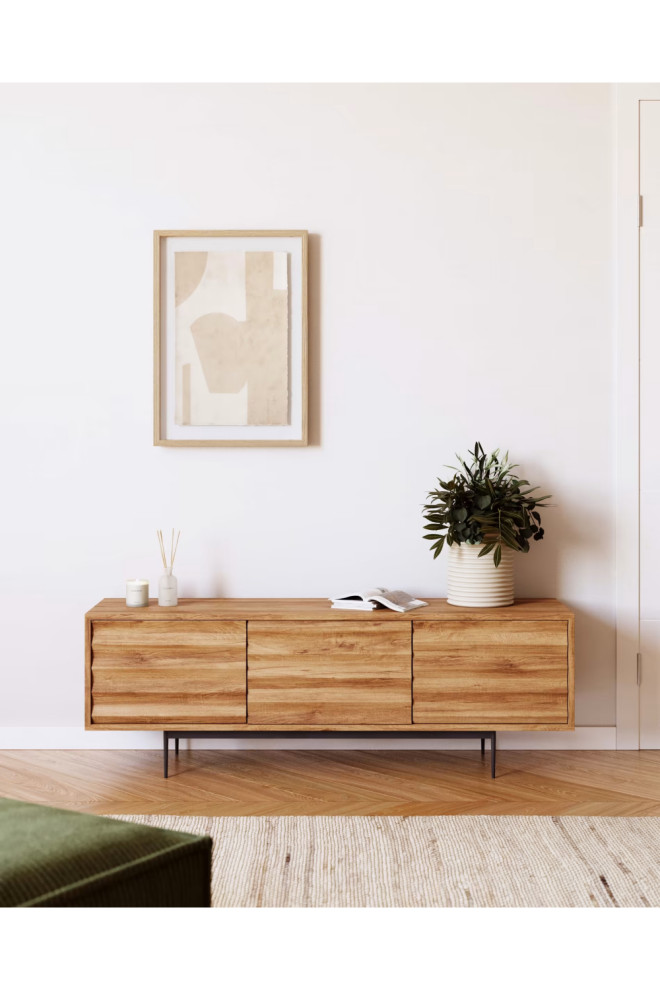 Natural Wood 3 Door TV Cabinet  La Forma Delsie   Midcentury   Entertainment Centers And Tv Stands   by Oroa   Distinctive Furniture  Houzz