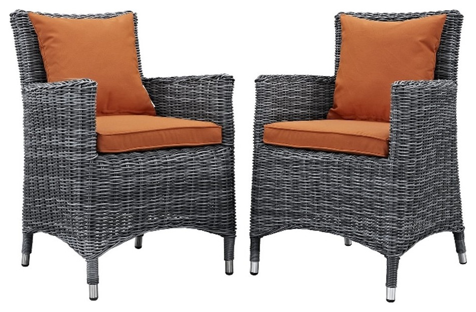 Modway Summon 2 Piece Rattan Fabric Patio Dining Chairs in Canvas Gray/Tuscan   Outdoor Dining Chairs   by Homesquare  Houzz