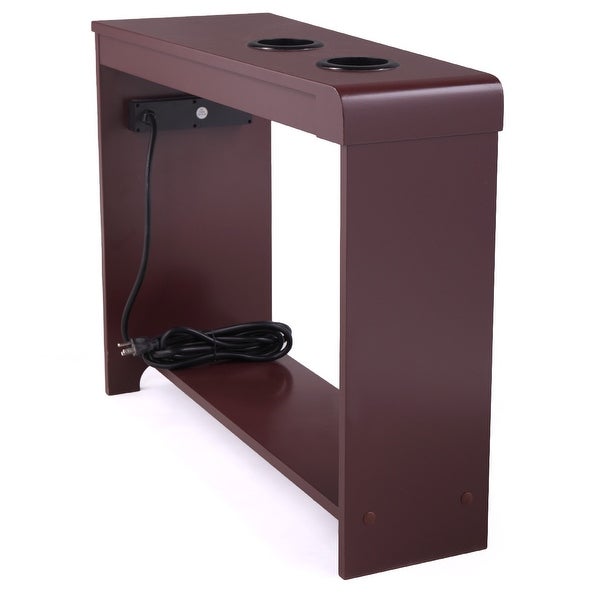 Narrow Side Table/Coffee Table with Storage Open Shelf，Cup Holders and USB Charging Station