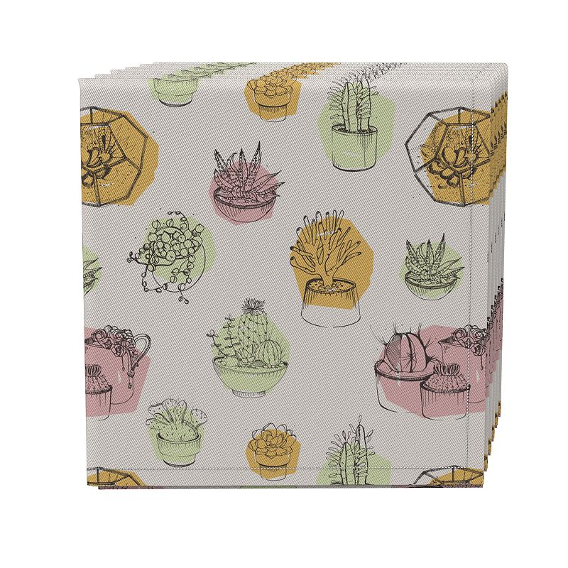 Napkin Set of 4， 100% Cotton， 20x20， Outlined Succulent Pattern