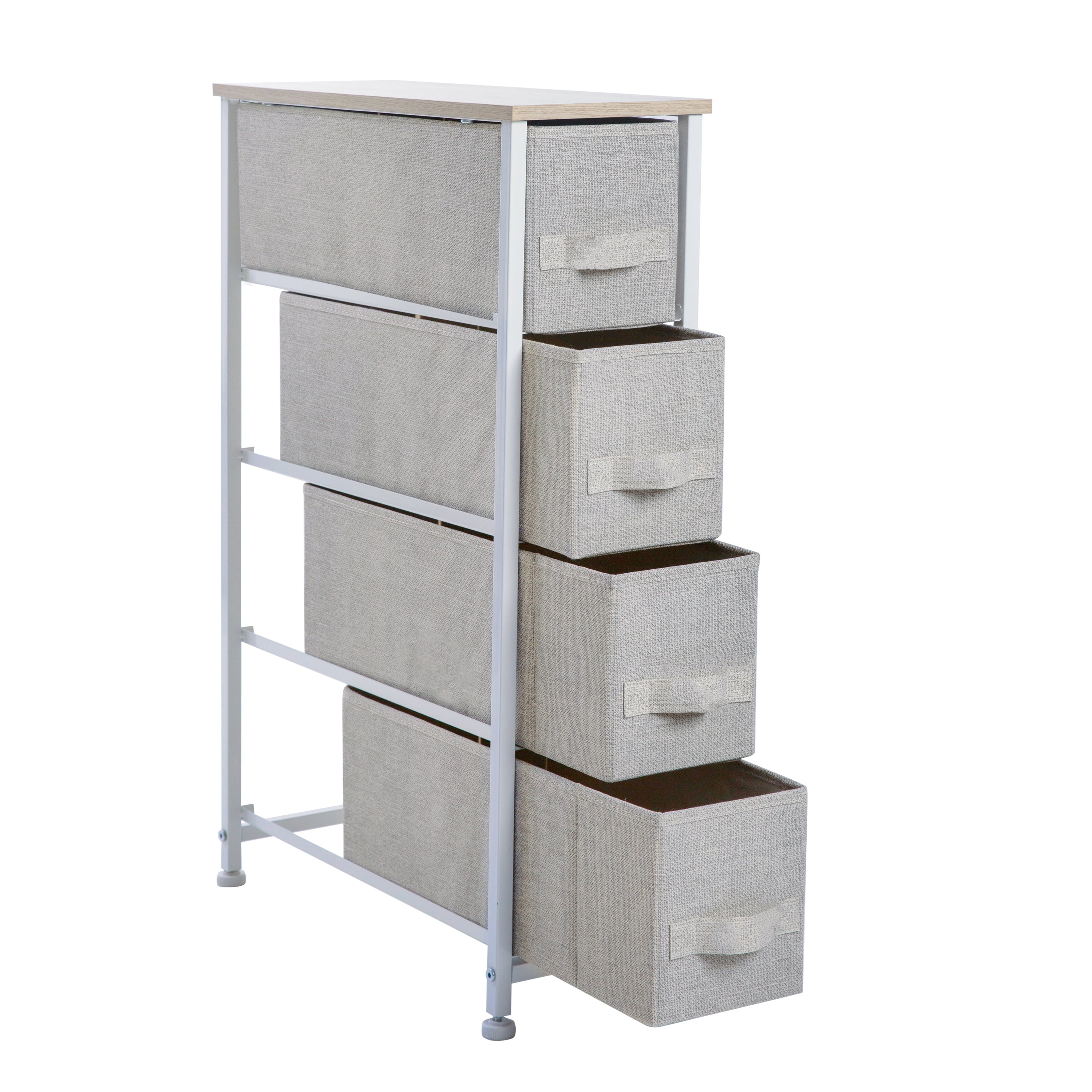 Simplify 4 Drawer Slim Chest with Fabric Drawers in Beige