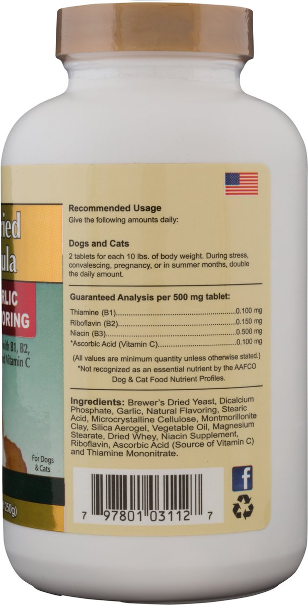 NaturVet Brewer's Dried Yeast with Garlic Chewable Tablets Skin and Coat Supplement for Cats and Dogs