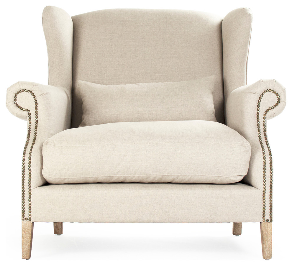 Half Wingback Chair  Natural Linen/Gray Oak Frame  45x42.5 quot  Transitional   Armchairs And Accent Chairs   by Zentique  Inc.  Houzz