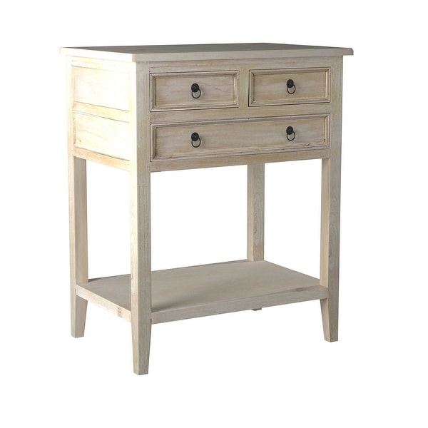 Distressed Mindi Wood Three-Drawer Side Table