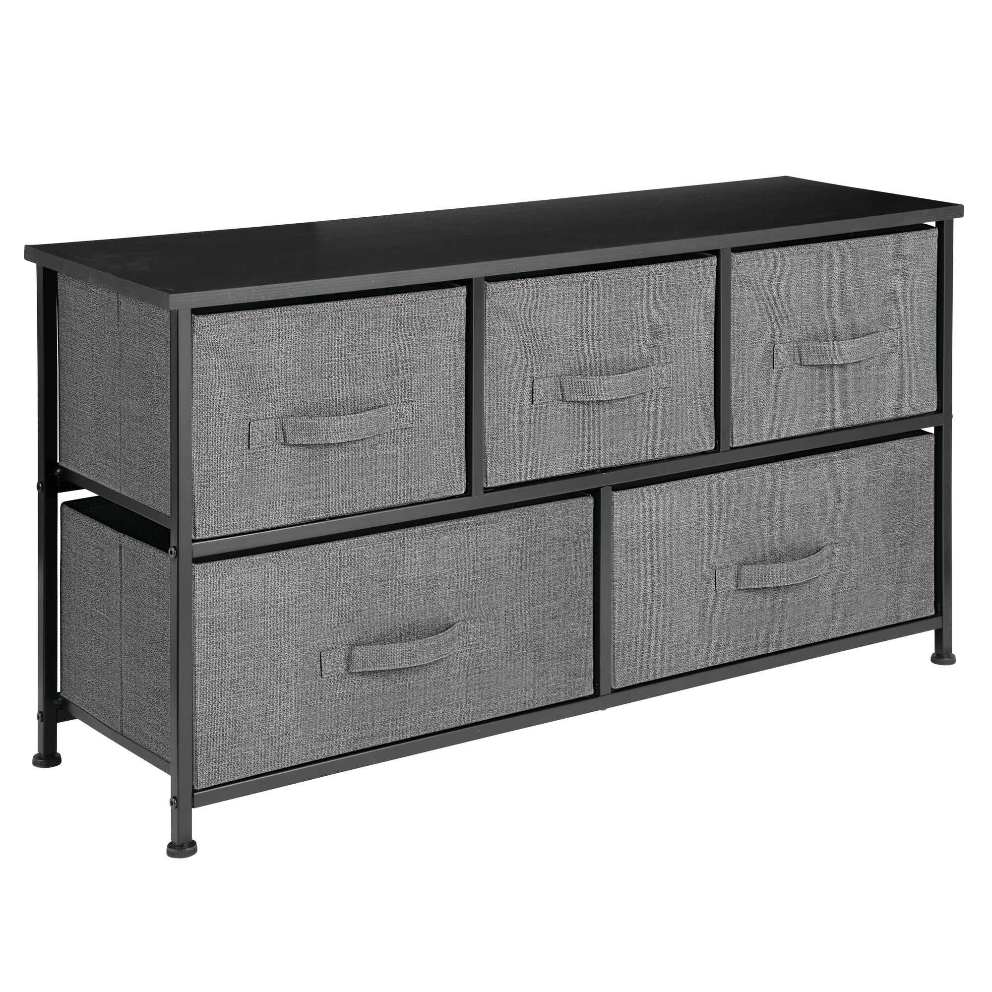 mDesign Wide Steel Frame/Wood Top Storage Dresser Furniture Unit with 5 Removable Fabric Drawers, Large Bureau Organizer for Bedroom, Living Room, Closet - Lido Collection, Charcoal Gray