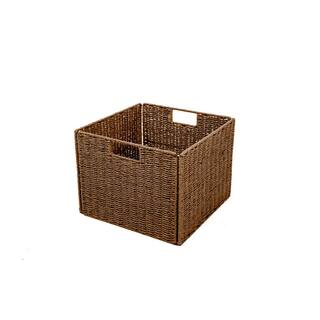 Trademark Innovations 12 in. H x 12 in. W x 12 in. D Brown Wicker Cube Storage Bin BSKT-SQ-BR